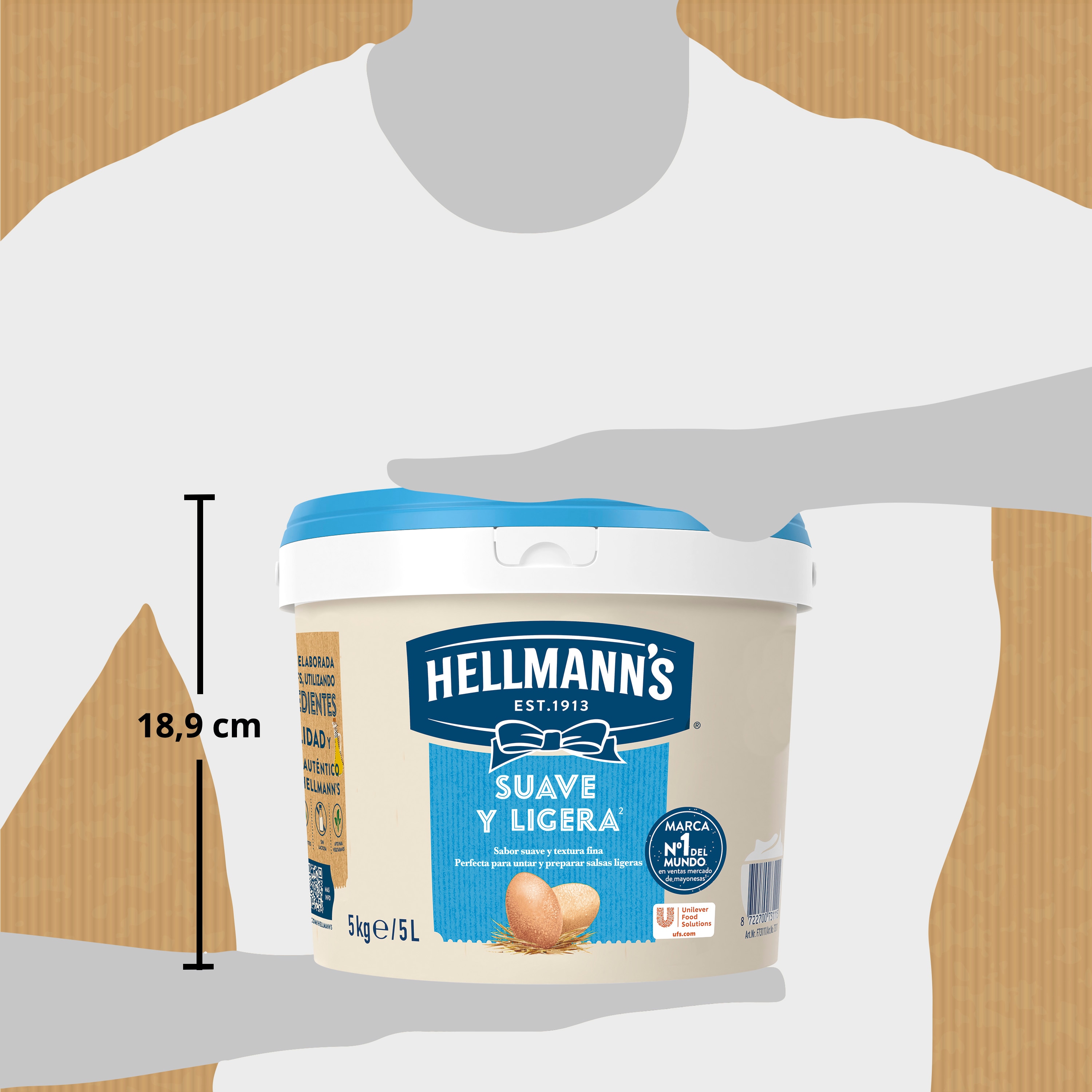 Hellmann’s Suave y Ligera cubo 5L - Hellmann’s Suave y Ligera, perfecta para un untado fácil y mezclas más equilibradas.